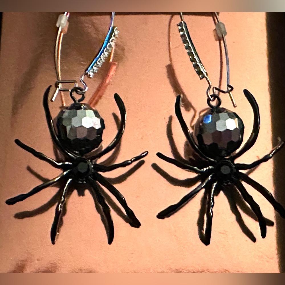 Betsey Johnson Faux Stone Spider Disco Ball Dangle Earrings NWT